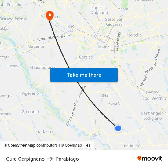 Cura Carpignano to Parabiago map