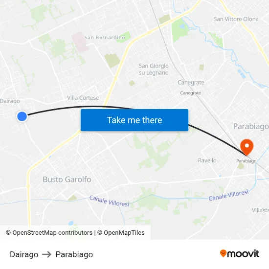Dairago to Parabiago map