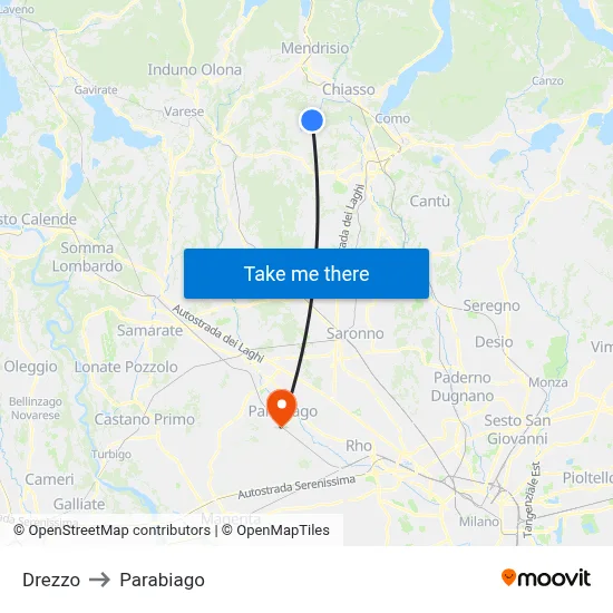 Drezzo to Parabiago map
