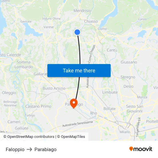 Faloppio to Parabiago map