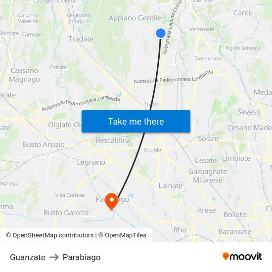 Guanzate to Parabiago map