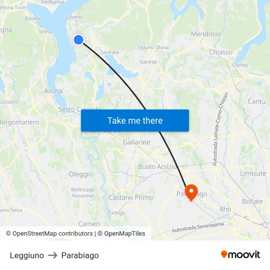 Leggiuno to Parabiago map