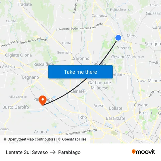 Lentate Sul Seveso to Parabiago map