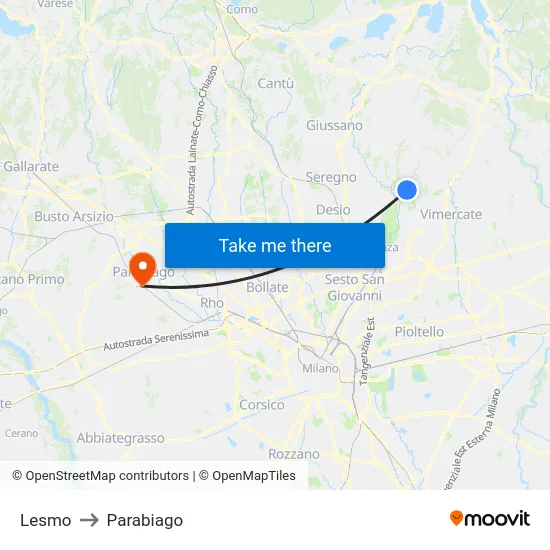 Lesmo to Parabiago map