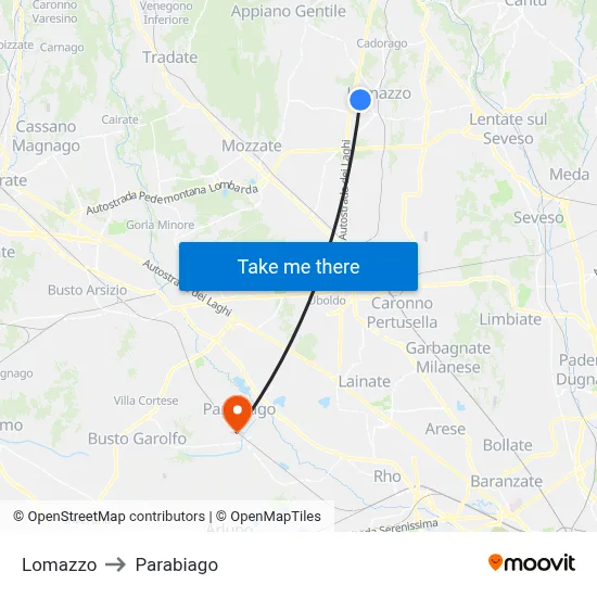 Lomazzo to Parabiago map
