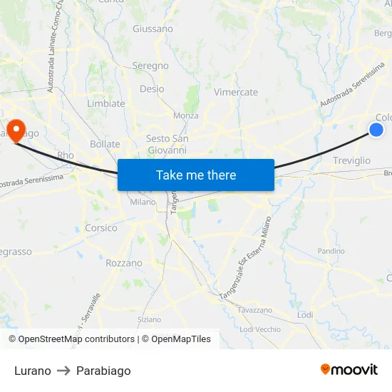 Lurano to Parabiago map