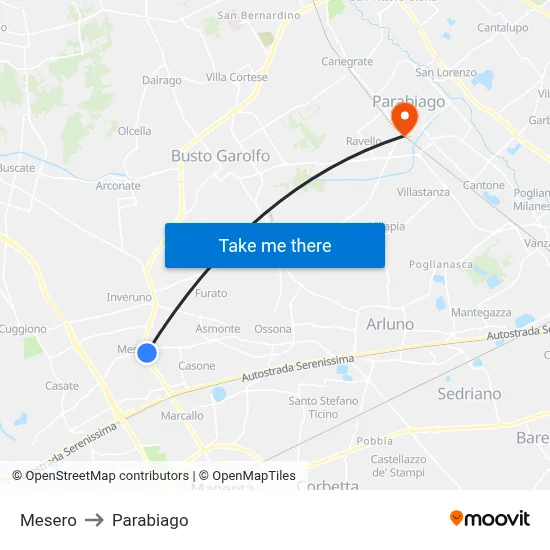 Mesero to Parabiago map