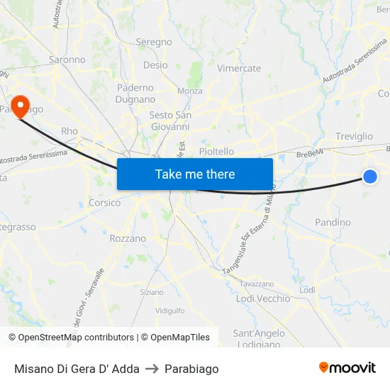 Misano di Gera d'Adda to Parabiago map