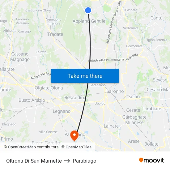 Oltrona Di San Mamette to Parabiago map