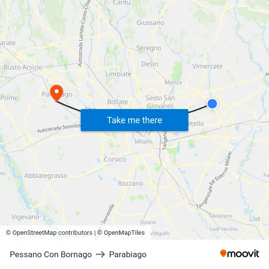 Pessano Con Bornago to Parabiago map