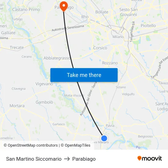 San Martino Siccomario to Parabiago map