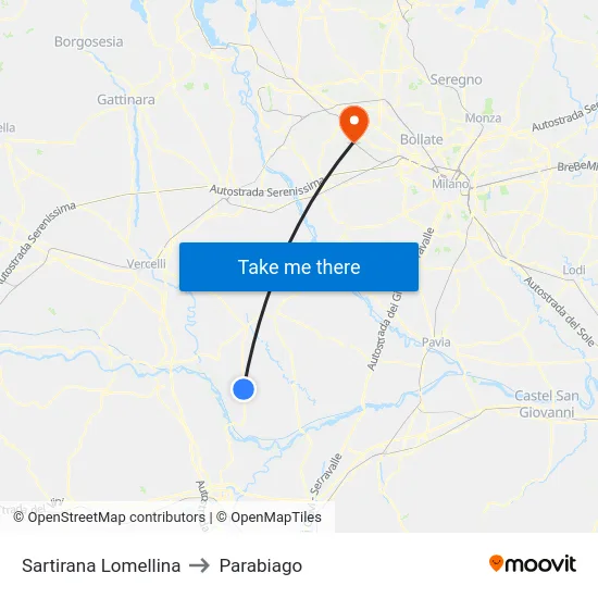 Sartirana Lomellina to Parabiago map