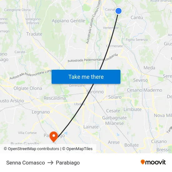 Senna Comasco to Parabiago map