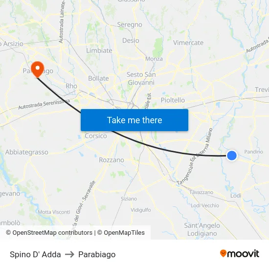 Spino D' Adda to Parabiago map