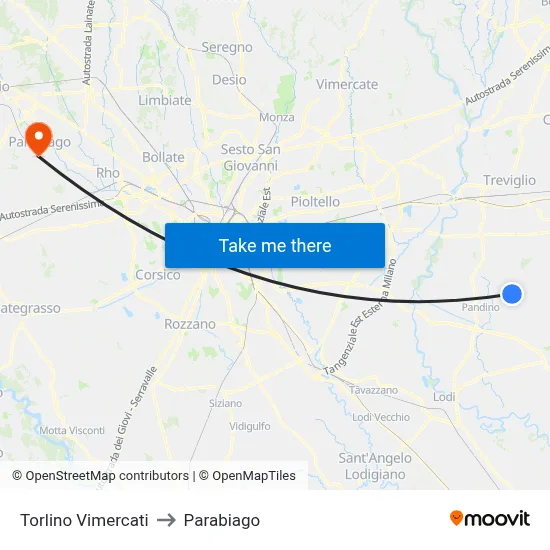 Torlino Vimercati to Parabiago map