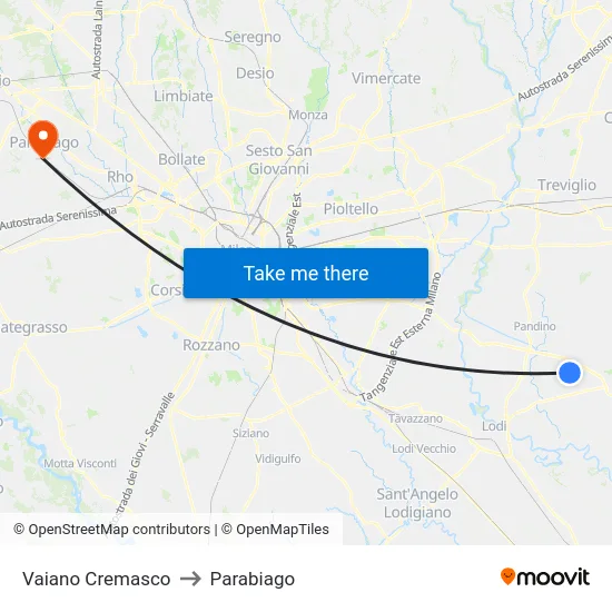 Vaiano Cremasco to Parabiago map