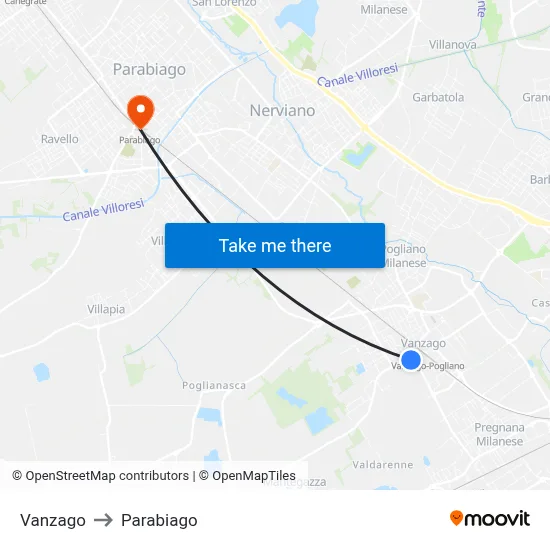 Vanzago to Parabiago map