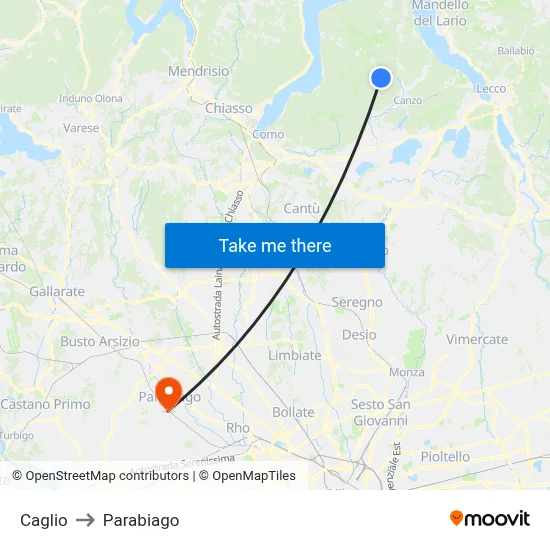 Caglio to Parabiago map