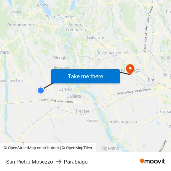 San Pietro Mosezzo to Parabiago map