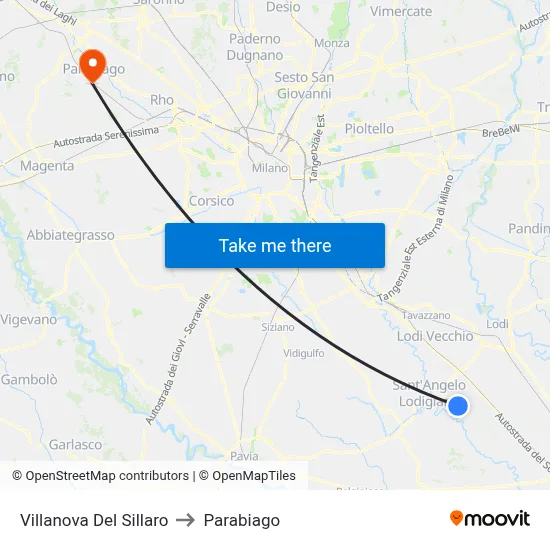 Villanova Del Sillaro to Parabiago map