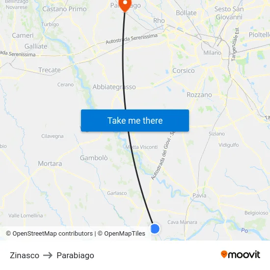 Zinasco to Parabiago map