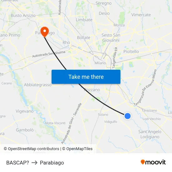 Bascap to Parabiago map