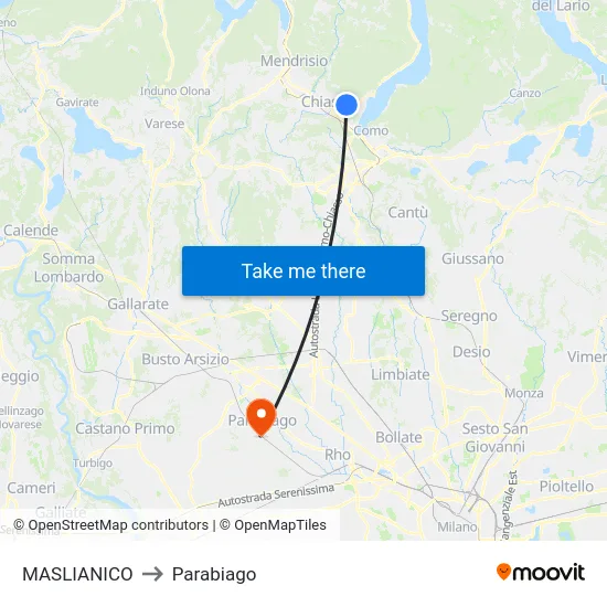 Maslianico to Parabiago map