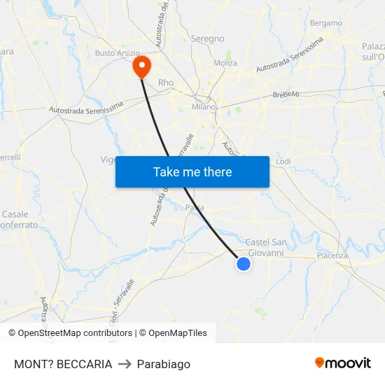 Mont'Beccaria to Parabiago map