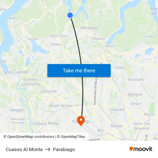 Cuasso Al Monte to Parabiago map