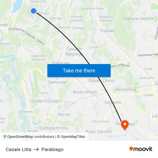Casale Litta to Parabiago map