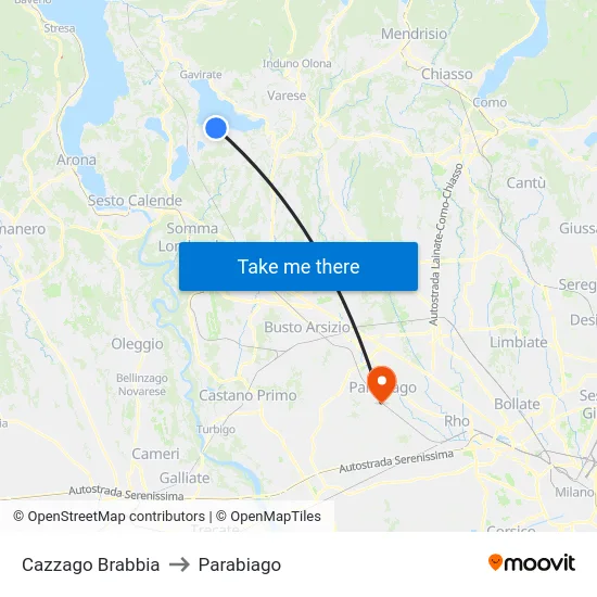 Cazzago Brabbia to Parabiago map