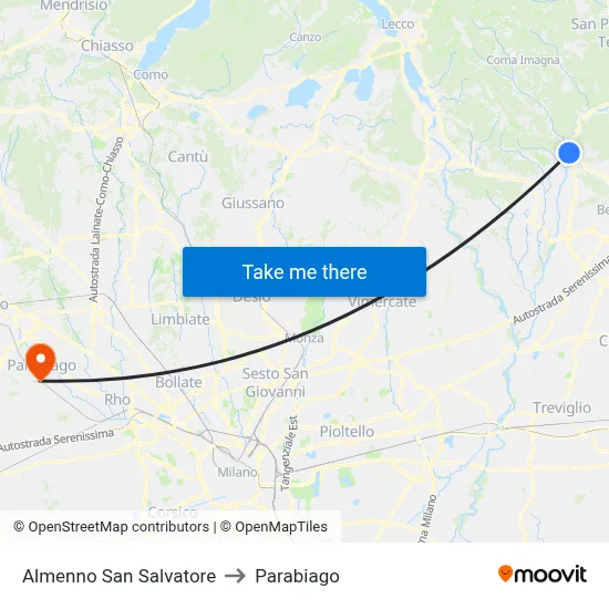 Almenno San Salvatore to Parabiago map