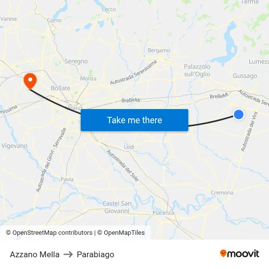 Azzano Mella to Parabiago map