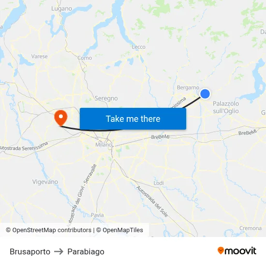 Brusaporto to Parabiago map