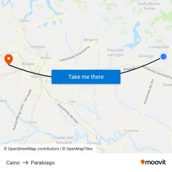 Caino to Parabiago map