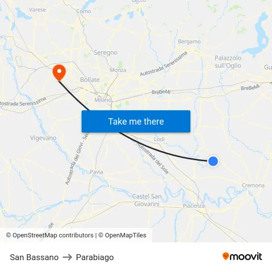 San Bassano to Parabiago map