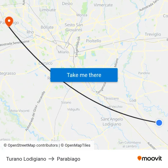 Turano Lodigiano to Parabiago map