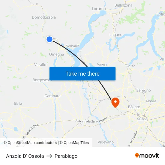 Anzola d'Ossola to Parabiago map