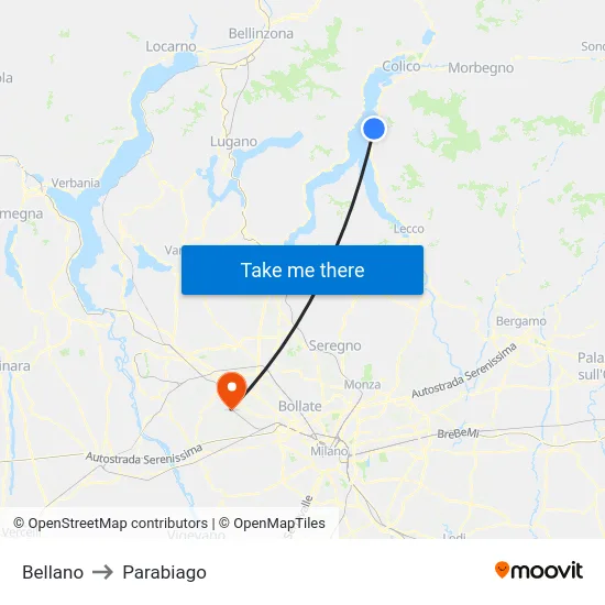 Bellano to Parabiago map