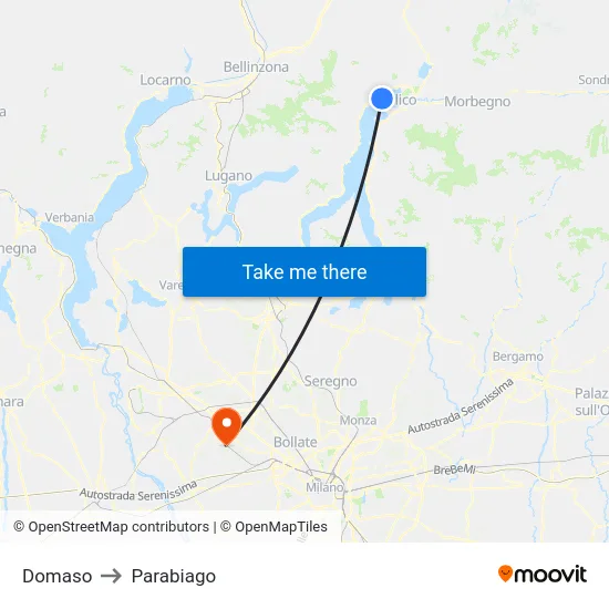 Domaso to Parabiago map