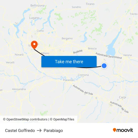 Castel Goffredo to Parabiago map