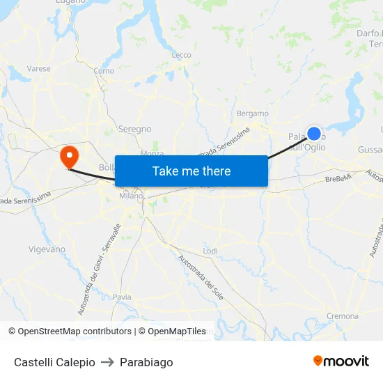 Castelli Calepio to Parabiago map