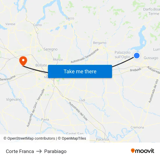 Corte Franca to Parabiago map