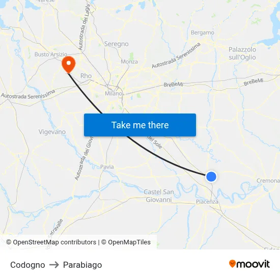 Codogno to Parabiago map