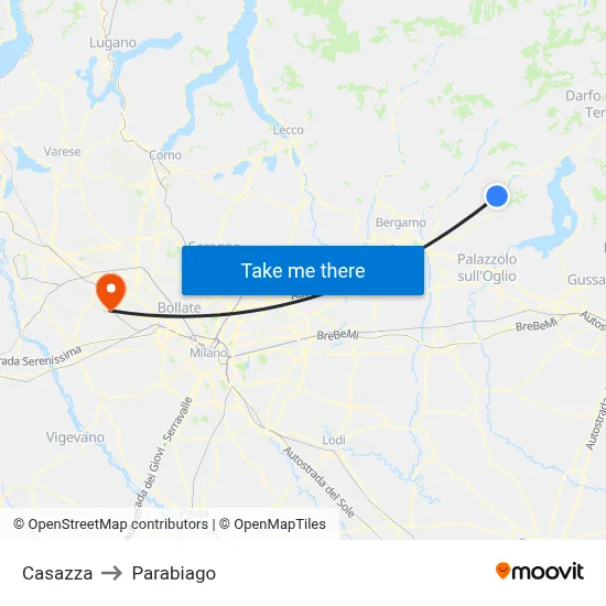 Casazza to Parabiago map