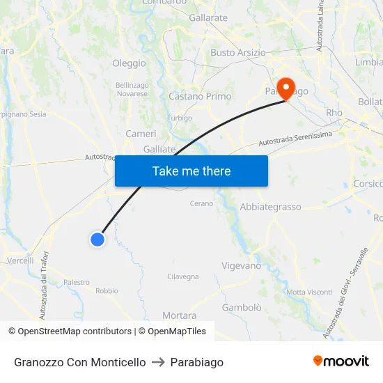 Granozzo Con Monticello to Parabiago map