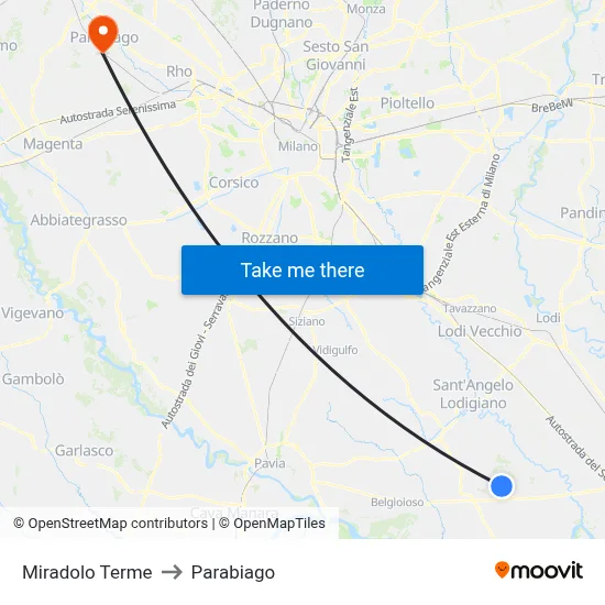 Miradolo Terme to Parabiago map
