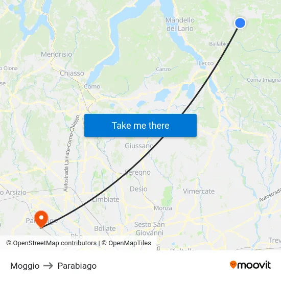 Moggio to Parabiago map