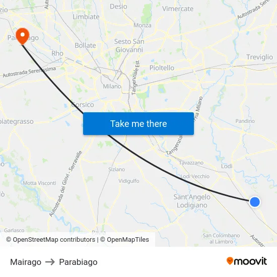 Mairago to Parabiago map