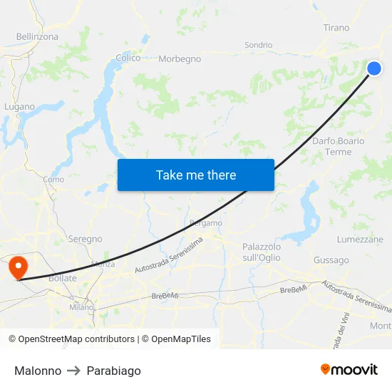 Malonno to Parabiago map
